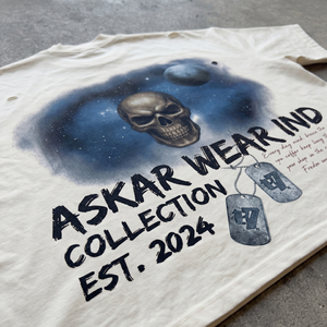 Askar เสื้อยืดโอเวอร์ไซส์สำหรับผู้ชาย, เสื้อยืดคอกลมแขนสั้นพิมพ์ลายกะโหลกสไตล์สตรีทไซส์ใหญ่ - Product Image 4