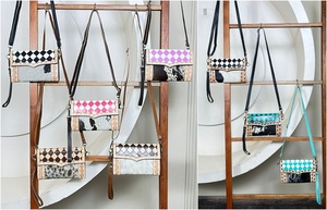 2026 New Designer Purse Black & White Checkered Western Hand Tooled Leather Crossbody <b>Wristlet</b> <b>Clutch</b> <b>Bag</b> Hair-on-Hide Mini <b>Bag</b> - Product Image 6