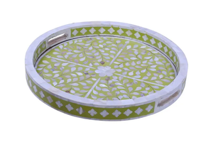 Black & White Bone Inlay <b>Round</b> <b>Tray</b> | Handmade Floral Inlay Decorative <b>Tray</b> | Art Deco Luxury Home Decor | PERFECT ENTERPRISES - Product Image 3