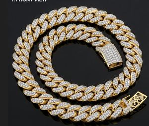 Gold Plated Cuban Link <b>Chain</b> Necklace <b>Iced</b> <b>Out</b> Zircon Ball Round Brilliant Cut Unisex Hip Hop Jewelry for Party - Product Image 1