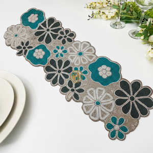 Handmade Customized Multicolor Floral Beaded Table Runner and Placemat Modern Embroidered New Decorative Set - Product Image 4