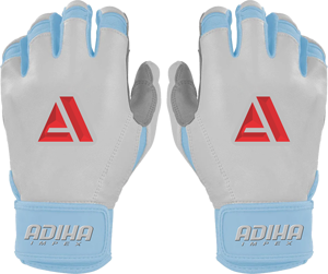 Guantes de Bateo de Cuero Premium Blancos y Azul Cielo con Acolchado de Cuero y Cierre de Velcro Unisex para Adultos Adiha impex - Product Image 1