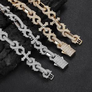 Luxury 14K <b>Solid</b> <b>Gold</b> <b>Gold</b> Plated Lab Grown Diamond Spike Cross Cuban Link Custom Unisex Hip Hop IGI Certified Bracelet - Product Image 5