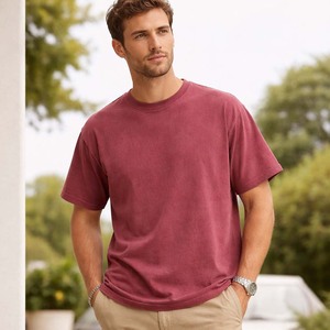 T-shirt en coton tricoté délavé vintage pour homme, teinture pigmentaire, tee-shirt uni, sportif, décontracté, respirant, séchage rapide, haut d'été - Product Image 3