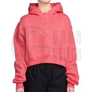 Sudadera con Capucha Corta Personalizada para Mujer, Sudadera Holgada de Felpa, Color Rosa, Ropa Casual Urbana, Fabricante OEM ODM - Product Image 2