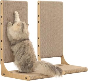 Lot de 2 griffoirs pour chat modernes et élégants, 25,6'' de hauteur, en bois, en forme de L, verticaux, à fixer au mur, pour l'intérieur - Product Image 1