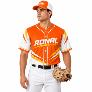 RONAL SPORTS เสื้อเบสบอลชายแขนสั้นสีส้มสีขาวซับลิเมชั่นแห้งเร็วชุดยูนิฟอร์มผู้ใหญ่ขนาดทุกฤดูกาล - Product Image 3