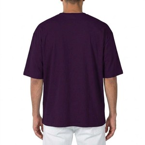 Nouveau T-shirt en coton violet foncé pour homme, coupe oversize, col rond, style streetwear décontracté, mode estivale, coupe ample, haut essentiel - Product Image 3