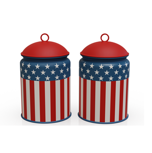 <b>Set</b> of 2 American Flag Metal Food Storage Containers with Lids Airtight Freshness Preservation Kitchen Use Cylinder Shape Canes - Product Image 1