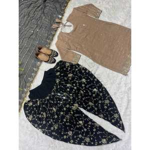 Conjunto de Fiesta para Mujer de Diseñador, Top Elegante, Dhoti, Salwar, Dupatta - Product Image 3