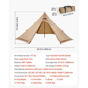 Tente d'hiver portable pour 4 personnes, imperméable, en toile légère, abri 4 saisons avec ouverture pour poêle, idéale pour le camping - Product Image 2