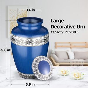 Urna Funeraria de Aluminio para Adultos, Acabado Esmaltado en Azul Real y Plateado |   Diseño Moderno con Capacidad de 220 Pulgadas Cúbicas - Product Image 3