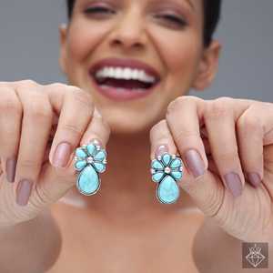 Boucles d'oreilles élégantes en forme de larme florale vert de mer de PRAO Bijoux d'oreille floraux à la mode - Product Image 3