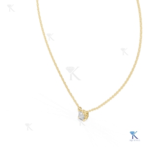 0.50 CT Princess Lab Grown Diamond Solitaire Station Necklace 14K/18K <b>Solid</b> <b>Gold</b> Flat Back <b>Pendant</b> Women's Luxury Gift Party - Product Image 4
