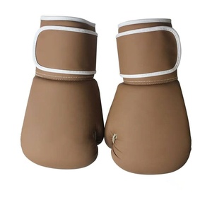 Gants de boxe professionnels pour l'entraînement, en PU, à doigts entiers, fermeture à lacets au poignet, unisexe, marron avec bordure blanche - Product Image 2
