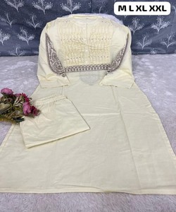 Cotton Embroidered Ankle-Length <b>Kurta</b> Set <b>Women</b> Traditional Indian Pakistani Style Casual Wear Regular Fit 86833 SHAGUN - Product Image 3