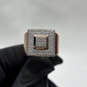 Bague de fiançailles pour homme en moissanite taille ronde sertie de diamants, style hip-hop, bague carrée imposante en argent sterling 925, cadeaux d'anniversaire - Product Image 2