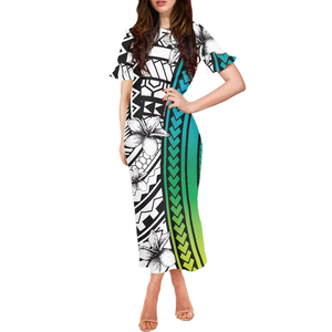 Vestido Midi Elegante de Alta Calidad para Mujer, Estilo Hawaiano, Cuello Redondo, Manga Corta con Volantes, Ideal para Fiestas, Bodas, Iglesia - Product Image 2