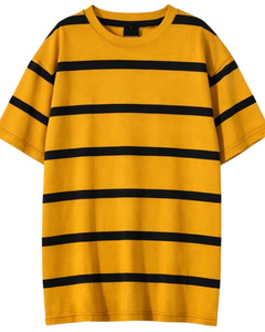 T-shirt personnalisé jaune et noir pour homme, 100 % coton, col rond, manches courtes, décontracté, streetwear d'été, écologique, 220g, fabricant OEM - Product Image 1