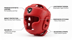 Protège-tête en cuir rouge unisexe, équipement d'entraînement de protection complète - Product Image 5