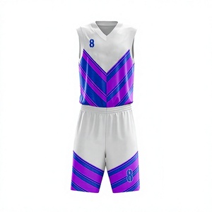 Custom sublimatie basketbaltenue wit rood geel gestreept mouwloos V-hals ademend polyester uniform voor volwassenen - Product Image 4