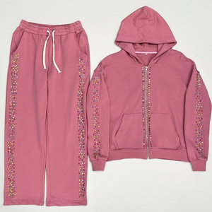 Luxury Design Style Rhinestone Tracksuit Diamond Track Pants & Hoodies Top Quality Material Rhinestone Sweat Suit - Product Image 1