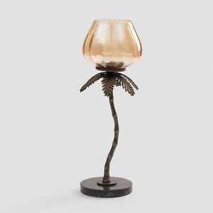 Support de bougie en forme de palmier avec support en verre ambré pour la décoration de la maison, design métallique durable - Product Image 1