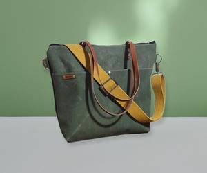 Bolso Tote de Lona y Cuero, Estilo Vintage, para Viajes, Trabajo, Compras, Bolso de Hombro, Gran Capacidad, Duradero, Bordado Abierto, LCTB-0030 - Product Image 3