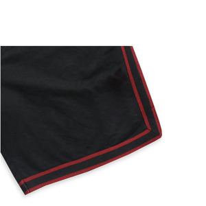 Shorts pour hommes noirs unis avec cordon de serrage, bande latérale rouge, taille mi-haute, style décontracté, 100 % polyester, tissu tricoté respirant - Product Image 4