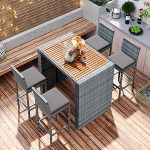 GO <b>Outdoor</b> Patio Wicker <b>Bar</b> <b>Set</b> 5 Pieces with Non-Slip Fixed Rope Removable Feet <b>Bar</b> Height Chairs-Old SKU FG201216AAE - Product Image 2
