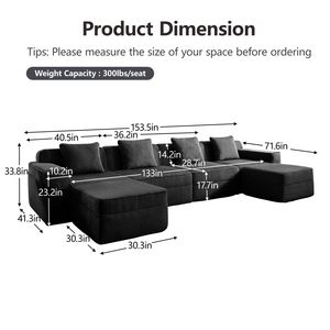 Divano Sezionale Moderno Modulare a 4 Posti a U Senza Struttura, Divano Profondo Effetto Nuvola per Soggiorno, Design Contemporaneo Entusiasmante - Product Image 6