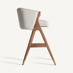Luxury Teak Wood Upholstered Bar Chair Modern Counter <b>Stool</b> with Curved Backrest for Cafe Restaurant Island Hotel Furniture - Product Image 3