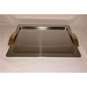 Plateau de service ovale moderne en acier inoxydable avec poignées en cuir, plateau décoratif de luxe en métal poli miroir pour hôtel et mariage - Product Image 6