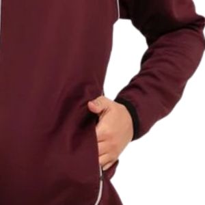 Women's <b>Burgundy</b> Tone Zip Track Jacket Stand Collar Long Sleeve Daily Sports Jacket Contrast Piping Side Pockets Lite Slim - Product Image 3