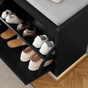 Banc d'entrée moderne avec 2 tiroirs rabattables et assise rembourrée, meuble à chaussures capitonné avec rangement - Product Image 6