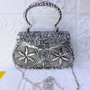 Handmade Brass Clutch <b>Bag</b> Craftstages International Wedding Evening Party Chain Strap Flap Closure Satin Lining - Product Image 1
