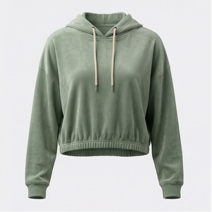 Sweat-shirt à capuche court pour femme, léger, à manches longues, coupe décontractée, pour la gym, le shopping, les voyages, le travail, les tenues - Product Image 1