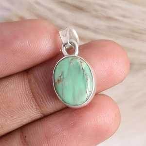 Pendentif vintage en variscite naturelle, argent sterling plaqué or, fait main, pour fiançailles et anniversaire, bijou statement - Product Image 4