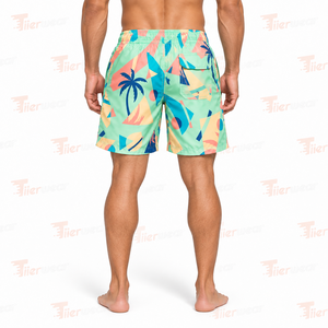 Shorts de baño para hombre con estampado geométrico, de secado rápido, con bolsillos, cintura media, cordón ajustable, informales, para la playa, en venta. - Product Image 4