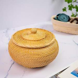 Cesta de Almacenamiento Redonda de Ratán al por Mayor, Organizador Multifuncional, Cesta Multiusos Tejida a Mano para el Hogar, Fabricada por KingCraftViet - Product Image 1