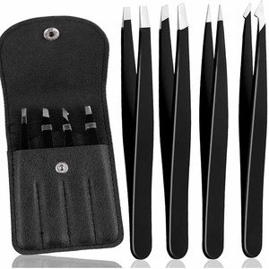 4 Piece Eyebrow Tweezers Set Stainless Steel Facial Hair Remover Ingrown Hair Plucking <b>Tool</b> with Carrying <b>Case</b> - Product Image 1