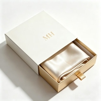 Boîte cadeau de luxe en papier avec logo personnalisé MH, couleur crème, champagne or, avec insert en satin