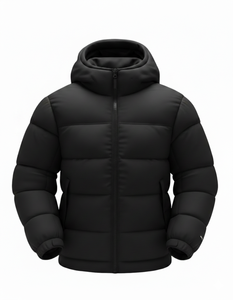 Chaqueta acolchada negra con capucha para hombre, abrigo grueso y cálido de invierno, chaqueta informal con cremallera a prueba de viento para exteriores, venta al por mayor, OEM, personalizada - Product Image 1