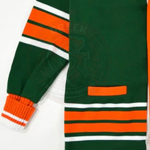 Cardigan vert à rayures orange en molleton de coton tricoté pour hommes et femmes, col en V, manches longues, coupe décontractée - Product Image 6