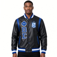 Blouson universitaire en polyester noir et bleu roi pour homme, broderie de lettres grecques, blason, simple bouton, pour fraternité, hiver