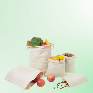 Organic Cotton Mesh Produce Bag Reusable Drawstring <b>Vegetable</b> <b>Storage</b> Bag - Product Image 1