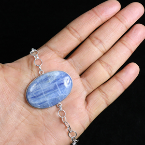 Wholesale Handmade 925 Sterling Silver Plated Natural Kyanite Gemstone Large Oval Statement Link <b>Bracelet</b> Opaque <b>Stone</b> Jewelry - Product Image 3
