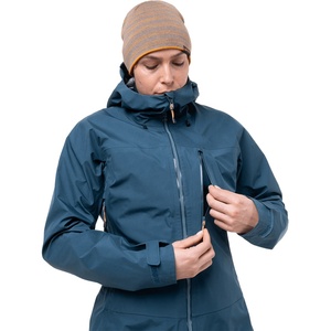 Chaqueta impermeable con capucha para mujer, color verde azulado, con cremallera, de alto rendimiento, personalizada. - Product Image 3