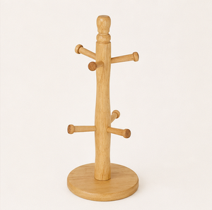 Eco-Friendly Wooden Mug <b>Tree</b> <b>Stand</b> 6 Hook Countertop Wooden Mug Holder Rustic Coffee Cup Storage Rack Organizer For Kitchen Bar - Product Image 5