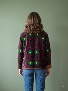 Velvet <b>Quilted</b> <b>Jacket</b> Suzani Embroidered Floral <b>Pattern</b> Full Sleeves Eco-Friendly Breathable Winter Women's Purple Green Yellow - Product Image 6
